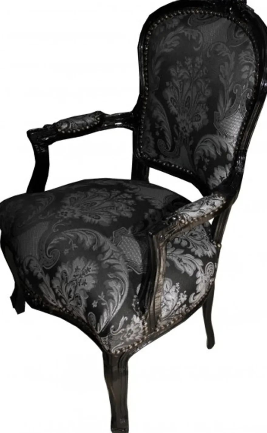 Casa Padrino Barock Salon Stuhl Schwarz Muster / Schwarz - Antik Stil Möbel