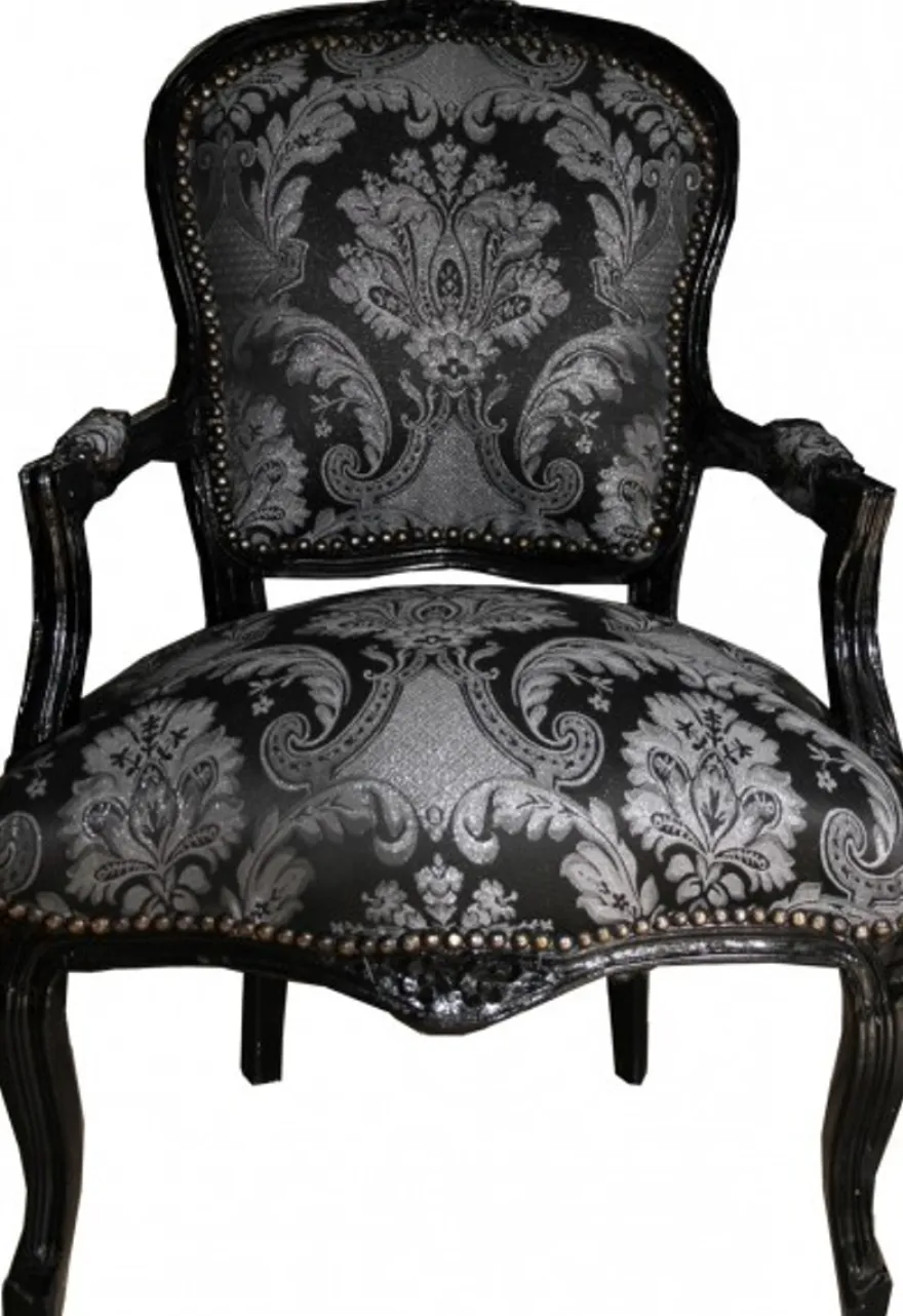 Casa Padrino Barock Salon Stuhl Schwarz Muster / Schwarz - Antik Stil Möbel
