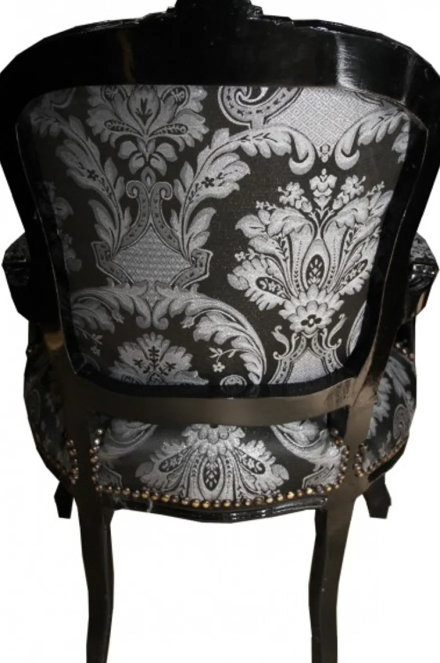 Casa Padrino Barock Salon Stuhl Schwarz Muster / Schwarz - Antik Stil Möbel