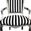 Casa Padrino Barock Salon Stuhl Schwarz / Weiß Streifen / Silber - Möbel gestreift