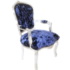 Casa Padrino Barock Salon Stuhl Royalblau Velour Stoff / Silber - Antik Design Möbel
