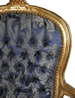 Casa Padrino Barock Salon Stuhl Royal Blau Muster und Gold, 93 x 60 x 50 cm - Luxus Hotel Lounge Möbel