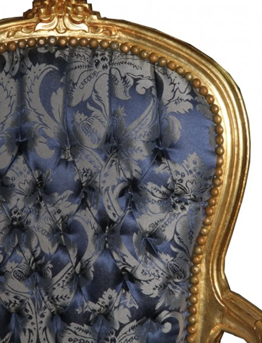 Casa Padrino Barock Salon Stuhl Royal Blau Muster und Gold, 93 x 60 x 50 cm - Luxus Hotel Lounge Möbel