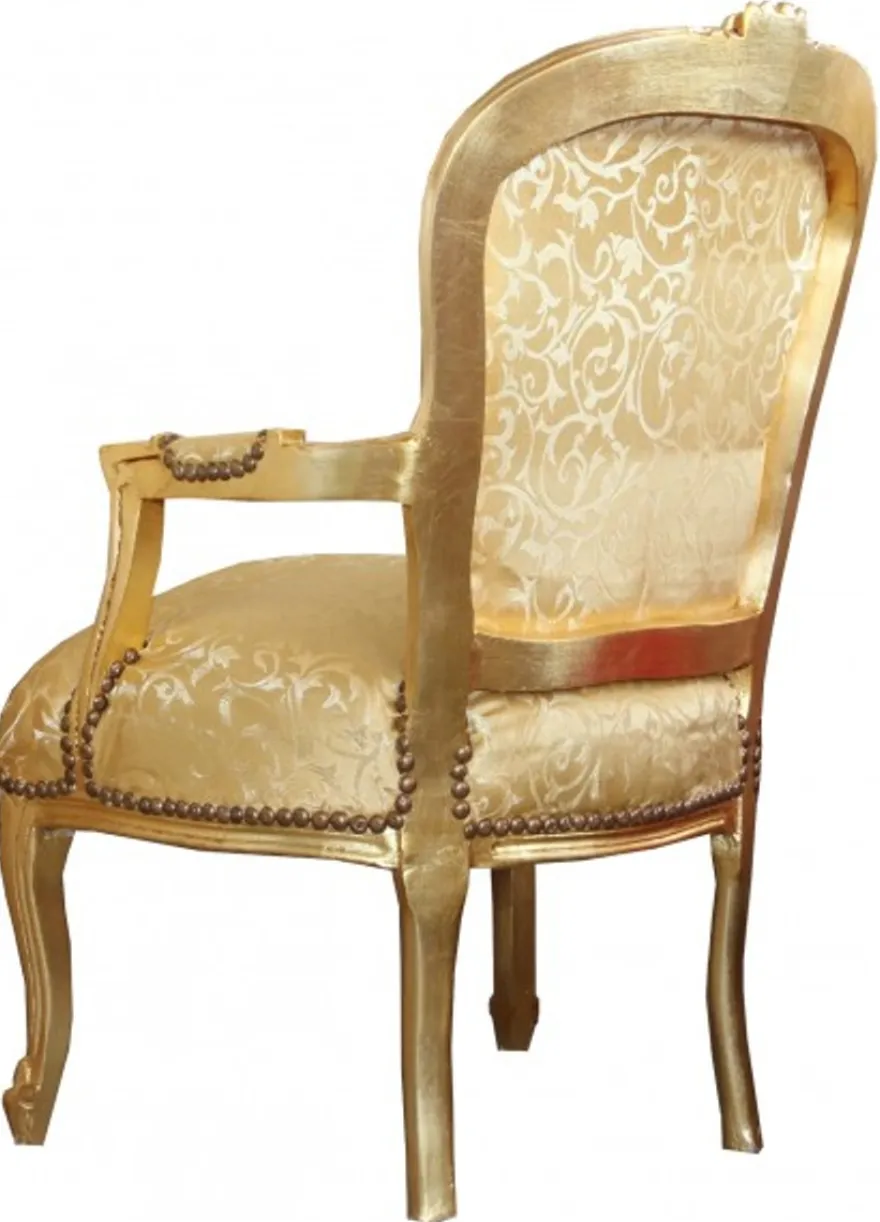 Casa Padrino Barock Salon Stuhl Gold Muster / Gold