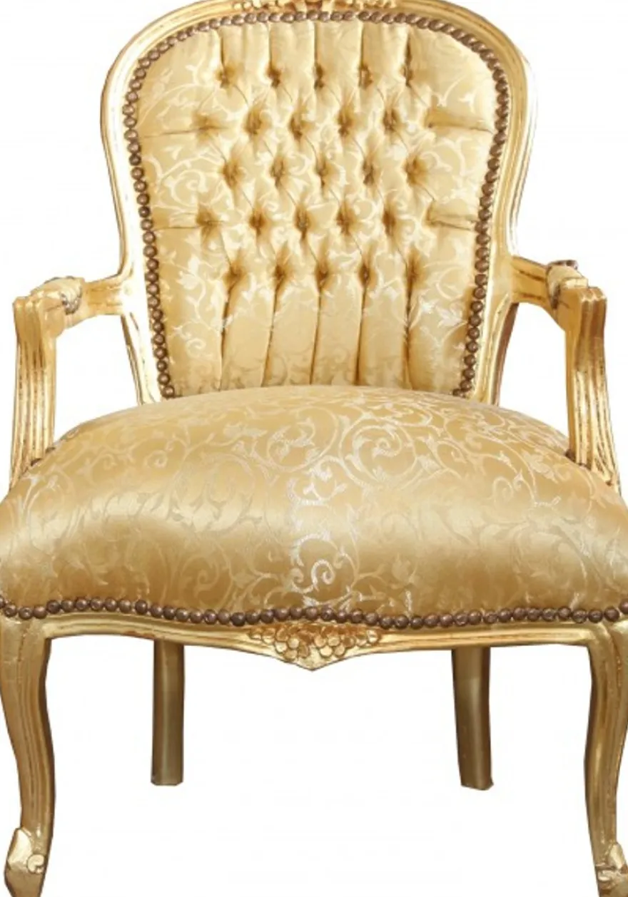 Casa Padrino Barock Salon Stuhl Gold Muster / Gold