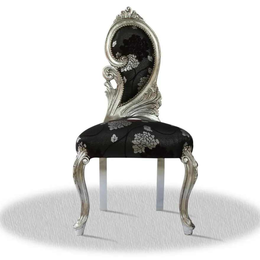 Casa Padrino Barock Salonstuhl Silber Schwarz 55 x 45 x H. 100 cm - Limited Edition