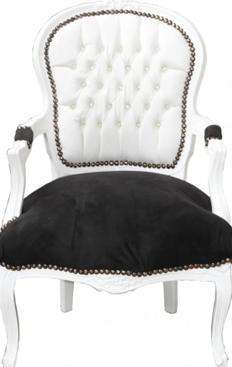 Casa Padrino Barock Salon Stuhl Weiß / Schwarz Mod2 Bling Bling