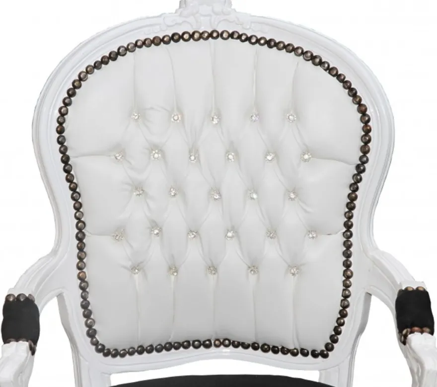 Casa Padrino Barock Salon Stuhl Weiß / Schwarz Mod2 Bling Bling