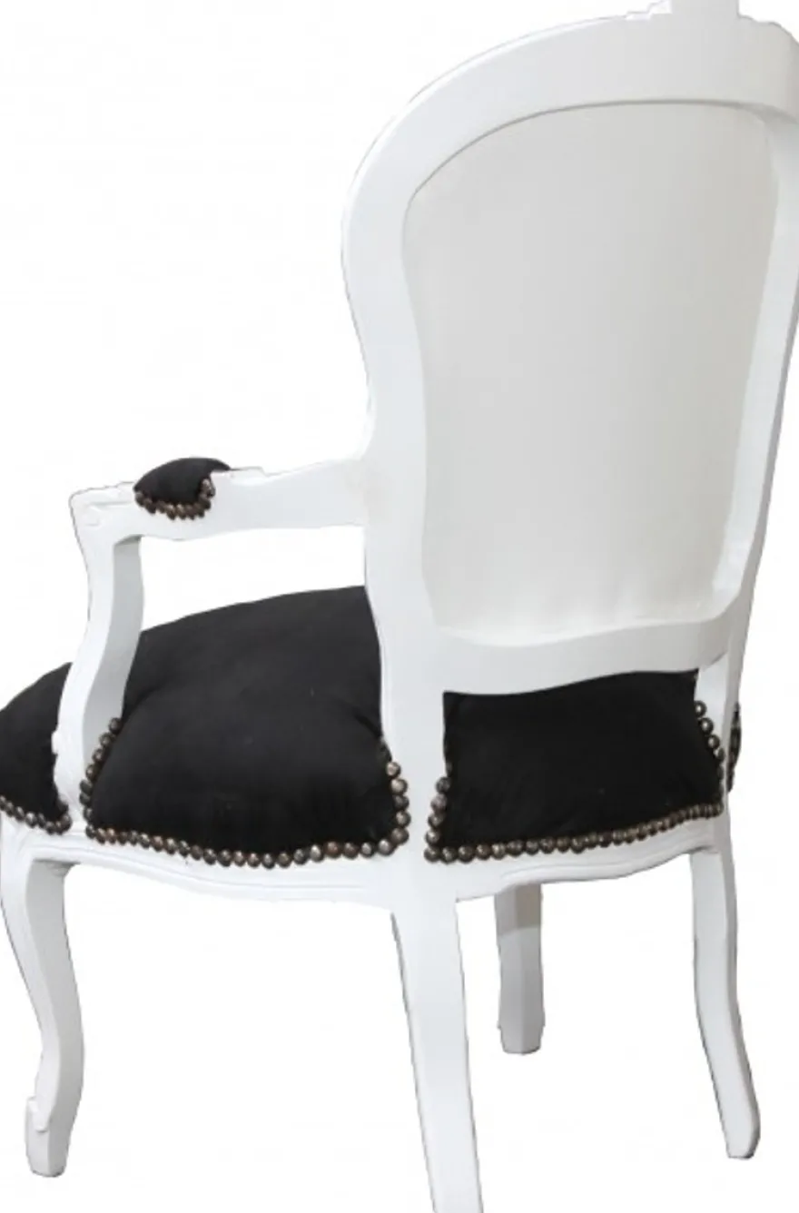 Casa Padrino Barock Salon Stuhl Weiß / Schwarz Mod2 Bling Bling