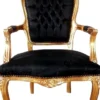 Casa Padrino Barock Salon Stuhl Schwarz Muster / Gold 60 x 50 x H. 93 cm - Handgefertigter Antik Stil Stuhl mit edlem Satinstoff - Möbel im Barockstil