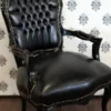 Casa Padrino Barock Salon Stuhl Schwarz / Schwarz Lederoptik