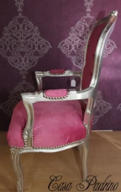 Casa Padrino Barock Salon Stuhl Rosa/Silber - Barock Antik Stil Möbel