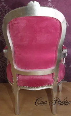 Casa Padrino Barock Salon Stuhl Rosa/Silber - Barock Antik Stil Möbel
