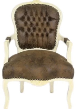 Casa Padrino Barock Salon Stuhl Set Braun / Creme 60 x 50 x H. 93 cm - 4 handgefertigte Salon Stühle mit Lederoptik - Barockmöbel