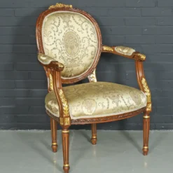 Casa Padrino Barock Salon Stuhl Ludwig XV mit Armlehnen, Gold Muster und Hellbraun, 65 x 65 x H. 100 cm