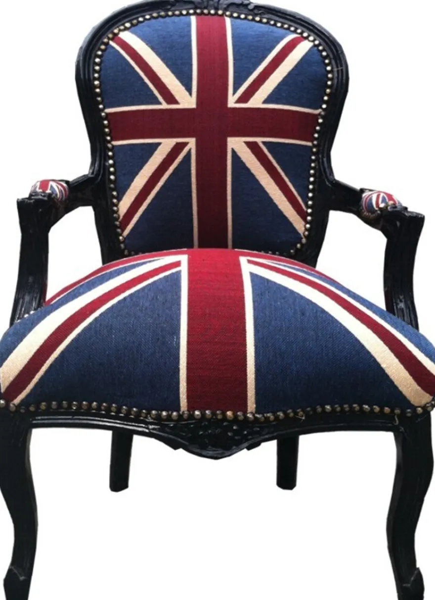 Casa Padrino Barock Salon Stuhl Union Jack Design / Schwarz