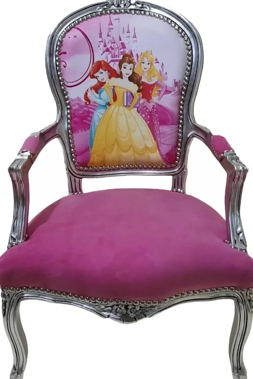 Casa Padrino Barock Salon Stuhl Prinzessin Rosa / Silber - Barock Möbel