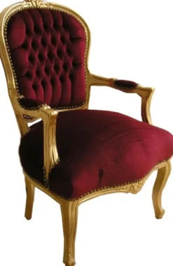 Casa Padrino Barock Salon Stuhl Bordeaux / Gold - Möbel