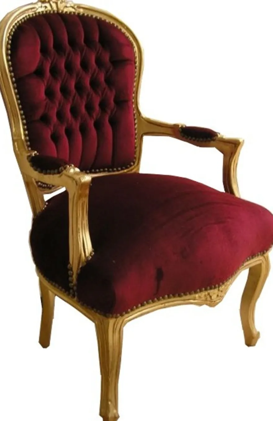 Casa Padrino Barock Salon Stuhl Bordeaux / Gold - Möbel