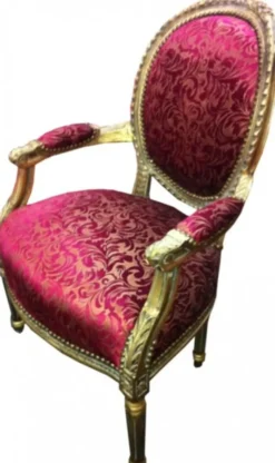 Casa Padrino Barock Salon Stuhl im Antik Stil Violett Muster mit Gold Verzierungen 100 x 64 x 65 cm