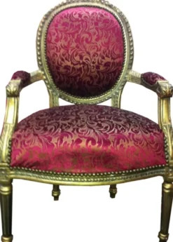 Casa Padrino Barock Salon Stuhl im Antik Stil Violett Muster mit Gold Verzierungen 100 x 64 x 65 cm