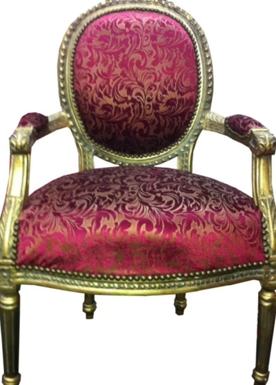 Casa Padrino Barock Salon Stuhl im Antik Stil Violett Muster mit Gold Verzierungen 100 x 64 x 65 cm