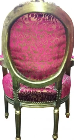 Casa Padrino Barock Salon Stuhl im Antik Stil Violett Muster mit Gold Verzierungen 100 x 64 x 65 cm
