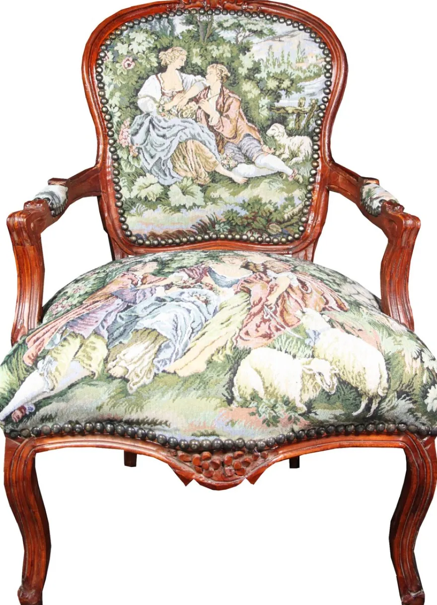 Casa Padrino Barock Salon Stuhl Gobelin / Braun