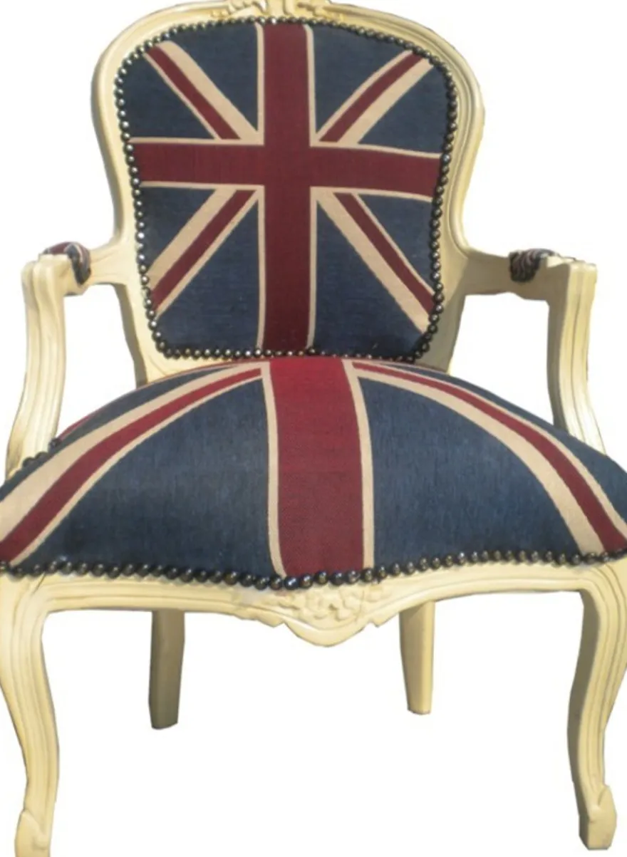 Casa Padrino Barock Salon Stuhl Union Jack Design / Creme
