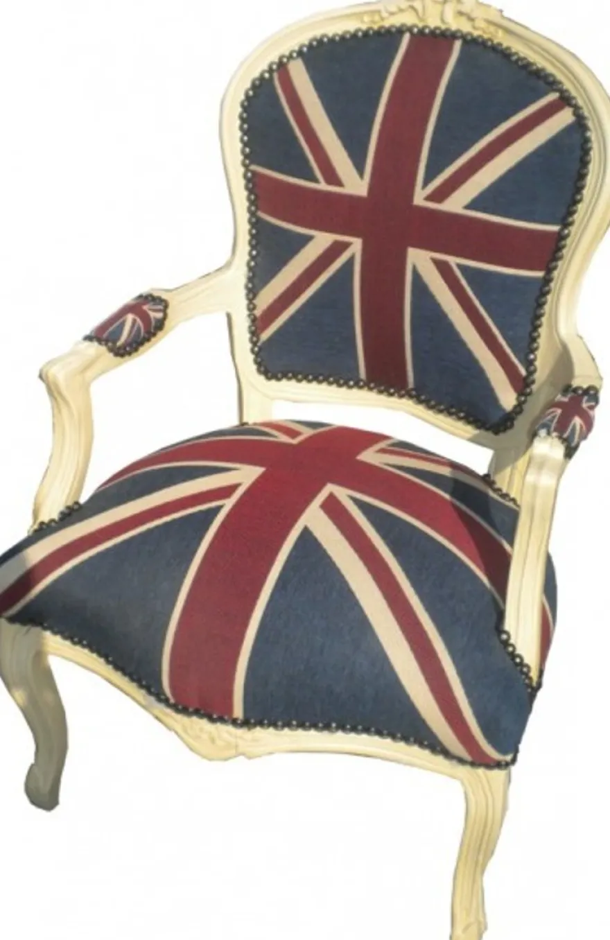 Casa Padrino Barock Salon Stuhl Union Jack Design / Creme
