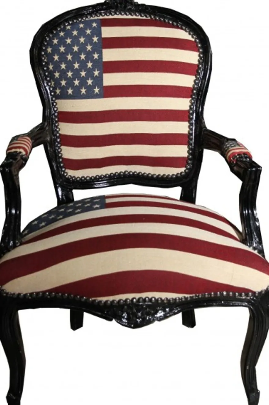 Casa Padrino Barock Salon Stuhl USA Design / Schwarz - USA Style