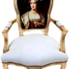 Casa Padrino Barock Salon Stuhl Dame Weiß / Gold - Handgefertigter Antik Stil Stuhl mit Armlehnen - Möbel im Barockstil