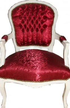 Casa Padrino Barock Salon Stuhl Bordeaux Rot Muster / Antik Weiss - Stühle Möbel