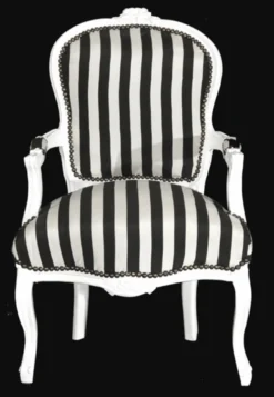 Casa Padrino - Barock Salon Stuhl Schwarz / Weiß Streifen / Weiß - Möbel gestreift