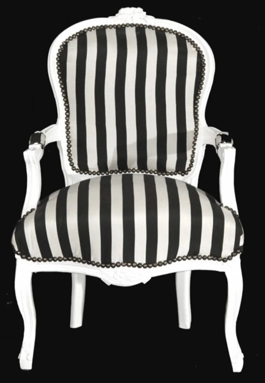 Casa Padrino - Barock Salon Stuhl Schwarz / Weiß Streifen / Weiß - Möbel gestreift