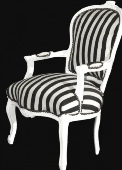Casa Padrino - Barock Salon Stuhl Schwarz / Weiß Streifen / Weiß - Möbel gestreift
