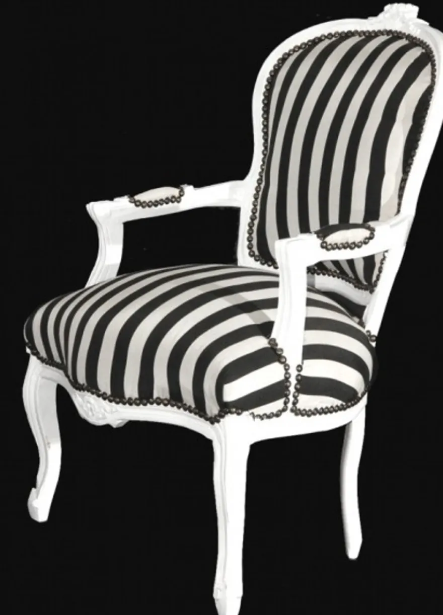 Casa Padrino - Barock Salon Stuhl Schwarz / Weiß Streifen / Weiß - Möbel gestreift