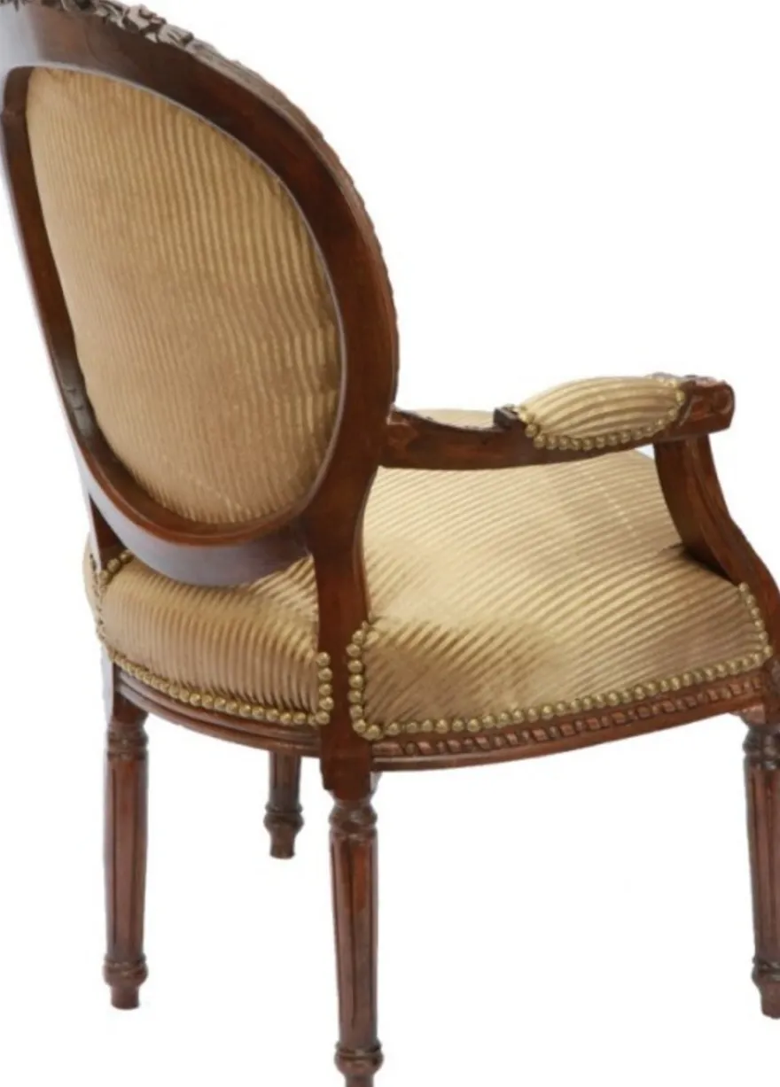 Casa Padrino Barock Salon Stuhl in Braun-Okka mit Gold-Streifen, 64 x 65 x 100 cm