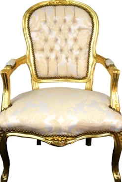 Casa Padrino Barock Salon Stuhl Creme Muster / Gold - Antik Look Möbel