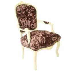 Casa Padrino Barock Salon Stuhl Braun Velour Stoff / Creme - Antik Design Möbel