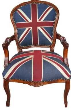 Casa Padrino Barock Salon Stuhl Union Jack / Mahagoni Braun - Englische Flagge - England