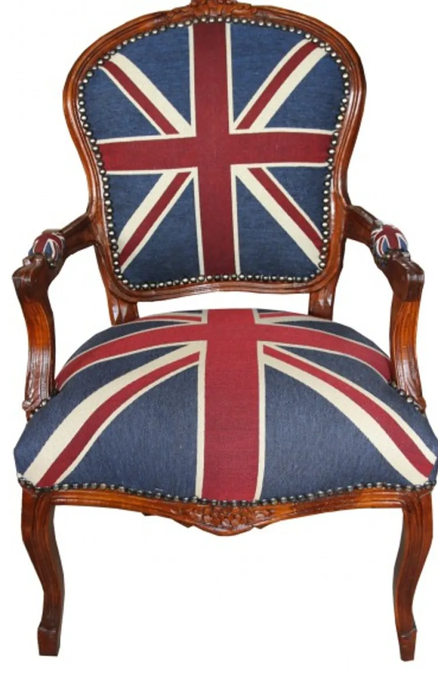 Casa Padrino Barock Salon Stuhl Union Jack / Mahagoni Braun - Englische Flagge - England