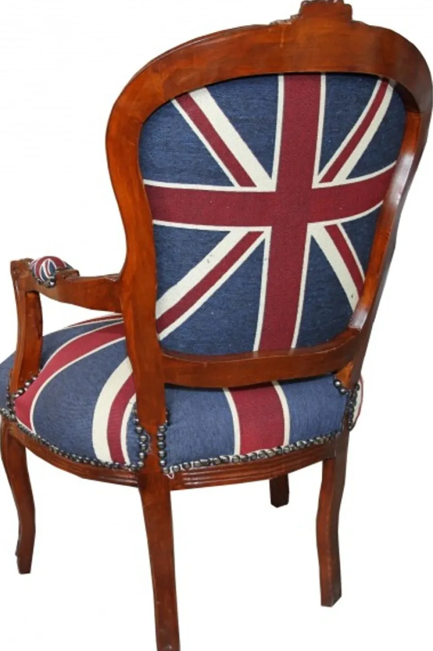Casa Padrino Barock Salon Stuhl Union Jack / Mahagoni Braun - Englische Flagge - England