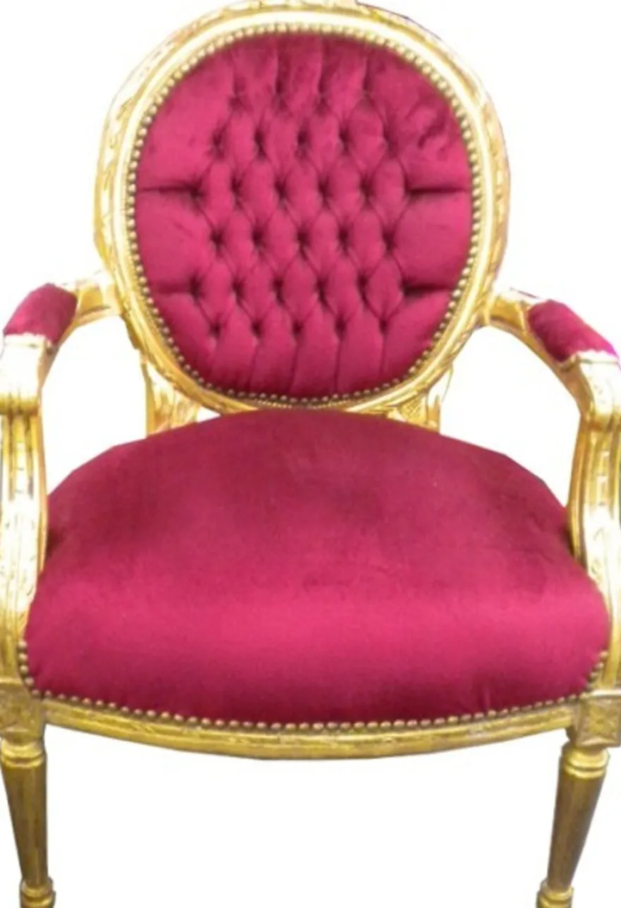 Casa Padrino Barock Salon Stuhl im Antik Stil, Samtstoff in Bordeaux und Gold, Höhe 100 cm