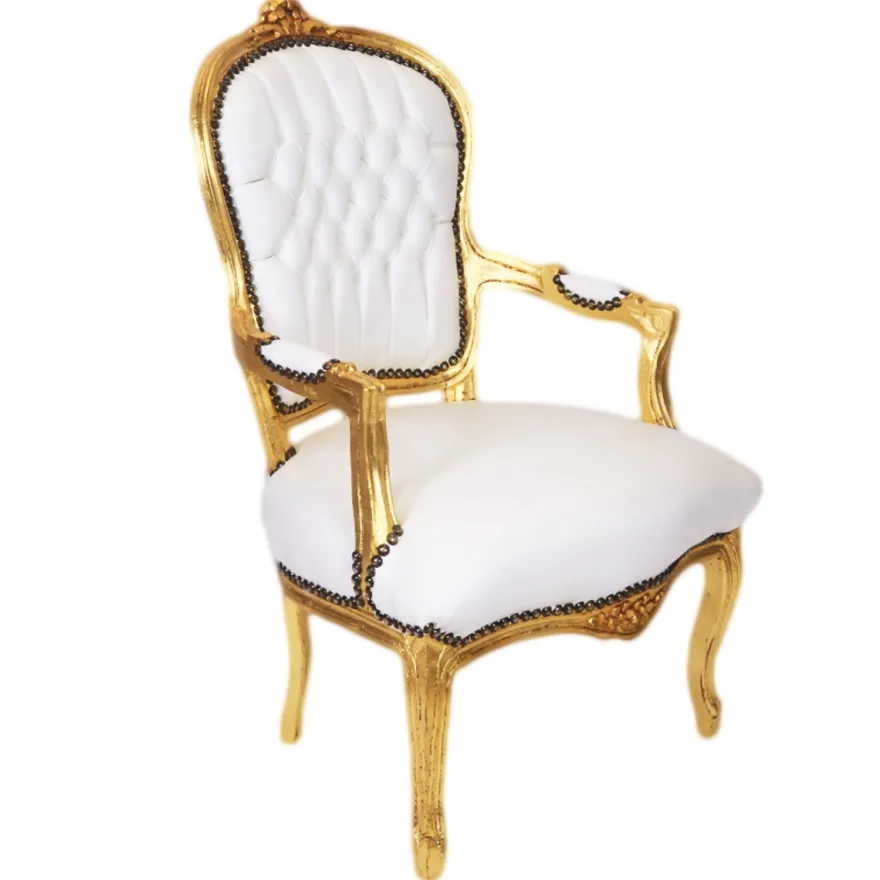 Casa Padrino Barock Salon Stuhl Weiß / Gold - Möbel Antik Stil