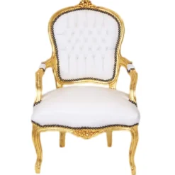 Casa Padrino Barock Salon Stuhl Weiß / Gold - Möbel Antik Stil