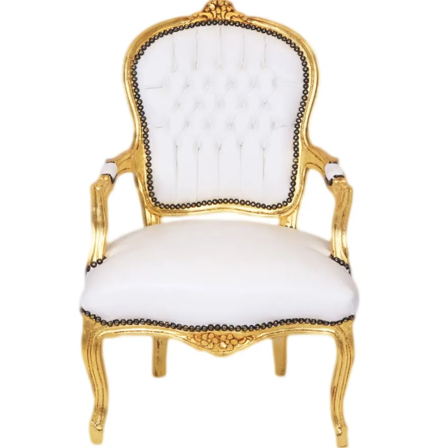 Casa Padrino Barock Salon Stuhl Weiß / Gold - Möbel Antik Stil