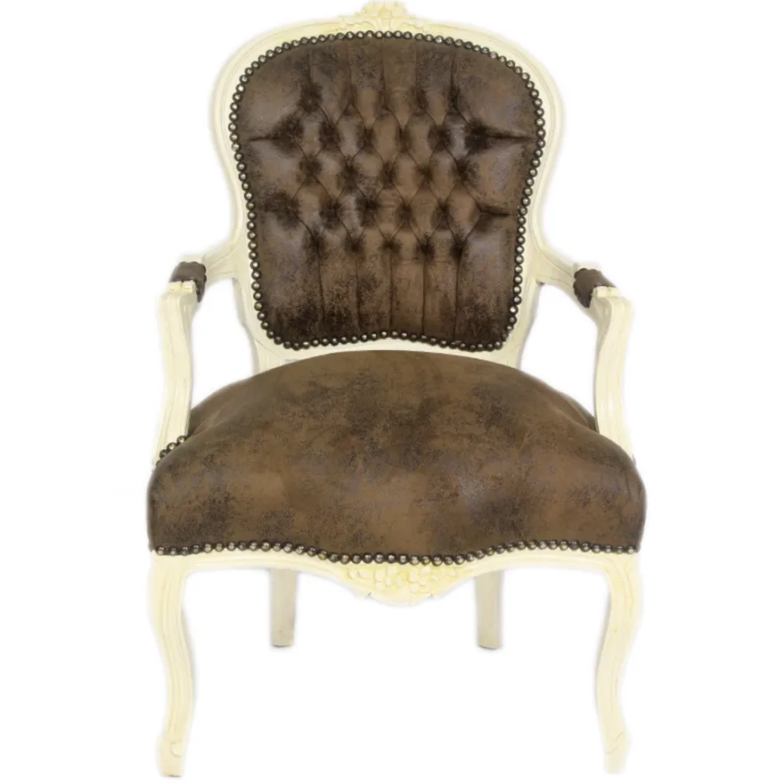 Casa Padrino Barock Salon Stuhl Braun Lederoptik / Creme - Möbel Antik Stil
