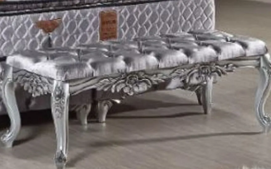 Casa Padrino Barock Samt Sitzbank Silber - Prunkvolle Barock Möbel