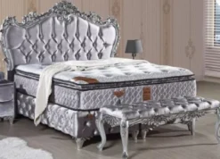Casa Padrino Barock Samt Sitzbank Silber - Prunkvolle Barock Möbel